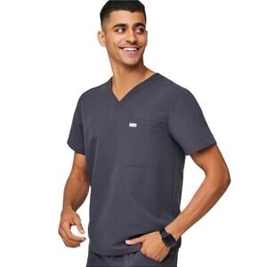 FIGS Leon Three-Pocket Scrub Top in Charcoal Gray Men's Size M